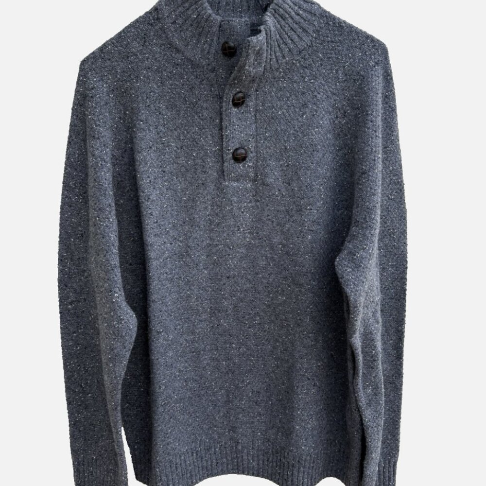 UNTUCKit Donegal Men’s Sweater Mottled Gray Wood Button-Neck Pullover Men Medium